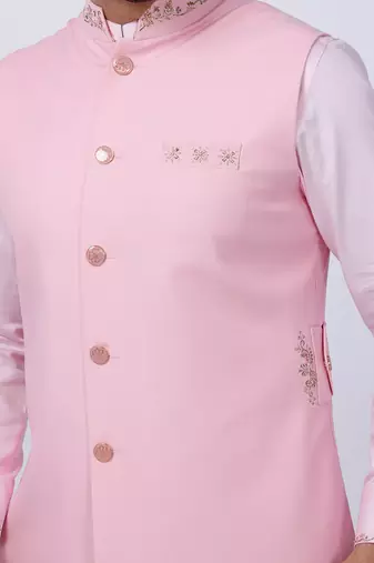 Pink Embroidered Nehru Jacket set