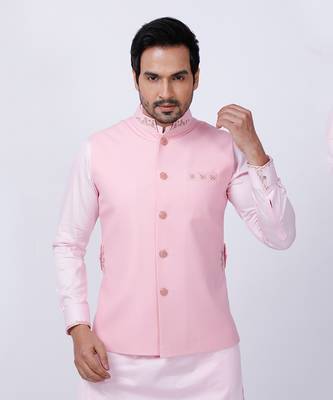 Pink Embroidered Nehru Jacket set 10