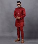 Red Embroidered Nehru Jacket Set