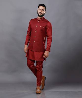 Red Embroidered Nehru Jacket Set 3