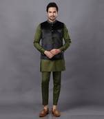 Olive Embroidered Nehru Jacket set