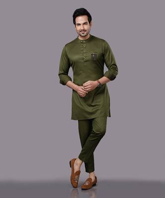Olive Embroidered Nehru Jacket set 2