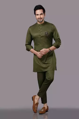 Olive Embroidered Nehru Jacket set