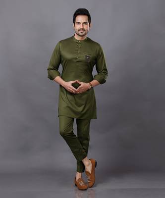 Olive Embroidered Nehru Jacket set 6