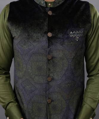 Olive Embroidered Nehru Jacket set 7