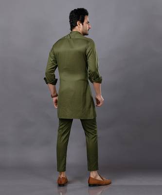 Olive Embroidered Nehru Jacket set 9