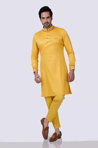 Yellow Embroidered Nehru Jacket Set