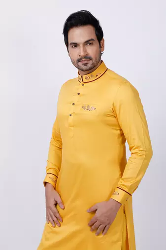 Yellow Embroidered Nehru Jacket Set