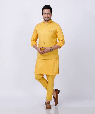 Yellow Embroidered Nehru Jacket Set 5