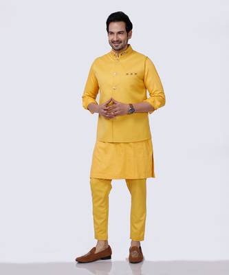 Yellow Embroidered Nehru Jacket Set 6
