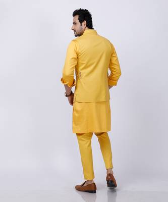 Yellow Embroidered Nehru Jacket Set 7