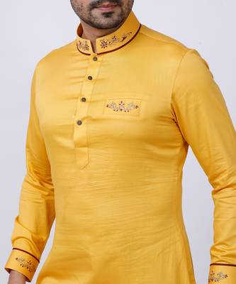 Yellow Embroidered Nehru Jacket Set 9