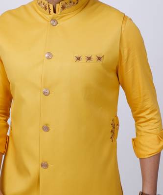 Yellow Embroidered Nehru Jacket Set 10