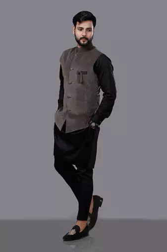 Swede Black Dotted Nehru Jacket Set