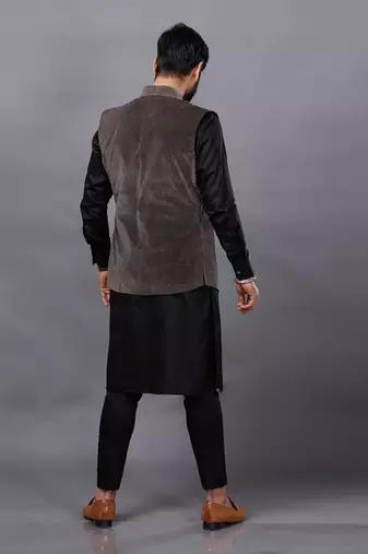 Swede Black Dotted Nehru Jacket Set