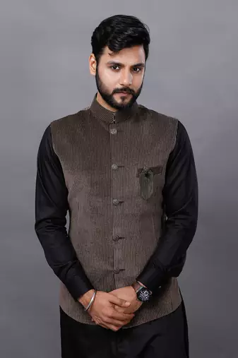Swede Black Dotted Nehru Jacket Set