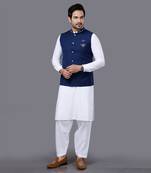 Blue Embroidered Nehru Jacket Set