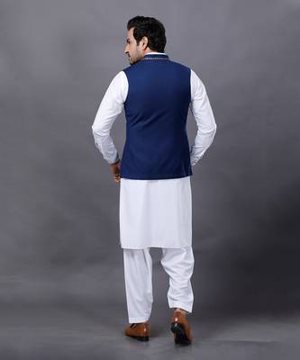 Blue Embroidered Nehru Jacket Set 3