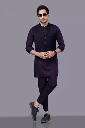Wine Jacket Kurta set