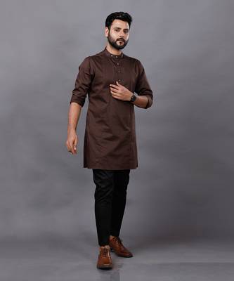 Brown Stripped Jacket Kurta Set 1