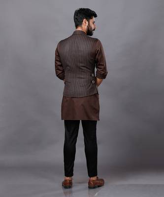 Brown Stripped Jacket Kurta Set 3