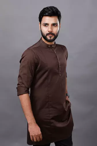 Brown Stripped Jacket Kurta Set