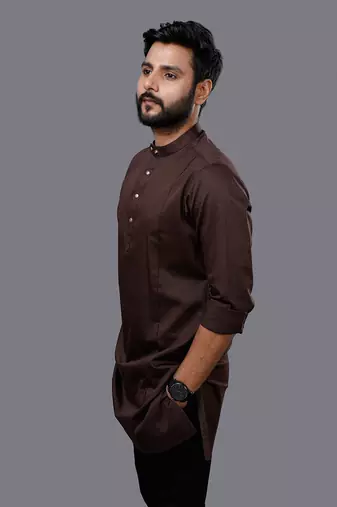 Brown Stripped Jacket Kurta Set