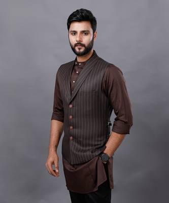 Brown Stripped Jacket Kurta Set 6