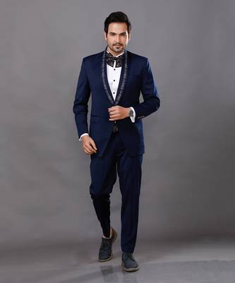 Blue Embroidered Tuxedo Set 1