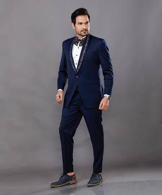 Blue Embroidered Tuxedo Set 2