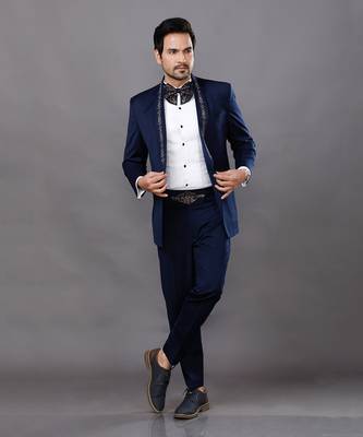 Blue Embroidered Tuxedo Set 3