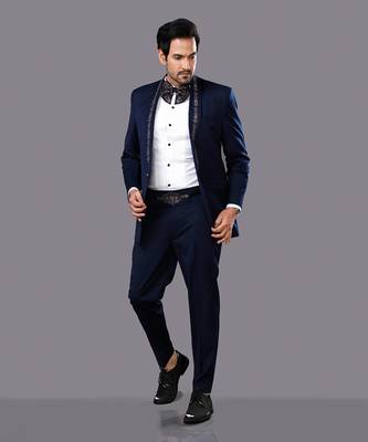 Blue Embroidered Tuxedo Set 4