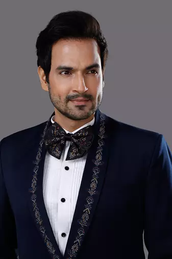 Blue Embroidered Tuxedo Set