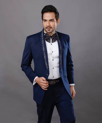 Blue Embroidered Tuxedo Set 6