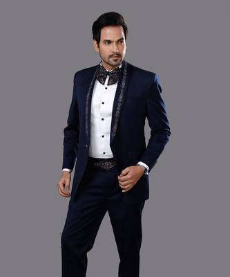 Blue Embroidered Tuxedo Set 7
