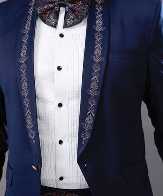 Blue Embroidered Tuxedo Set 8