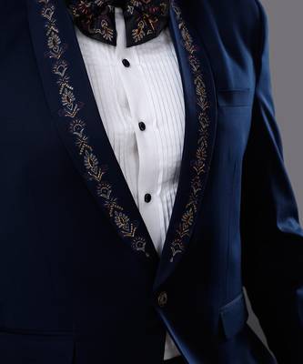 Blue Embroidered Tuxedo Set 10