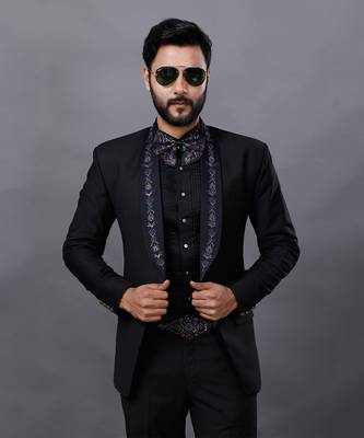Black Embroidered Tuxedo Set 1