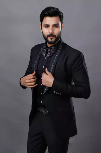 Black Embroidered Tuxedo Set