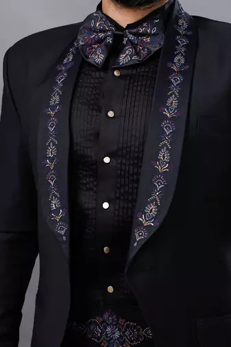 Black Embroidered Tuxedo Set