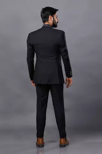 Black Embroidered Tuxedo Set