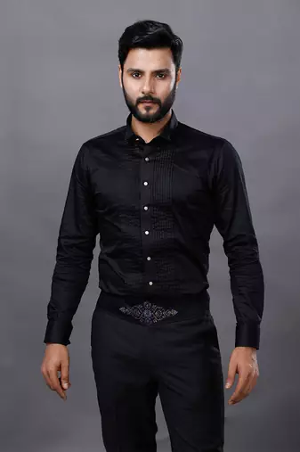 Black Embroidered Tuxedo Set