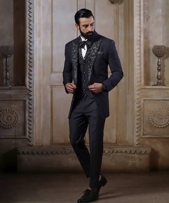 Grey Embroidered Tuxedo Set 1