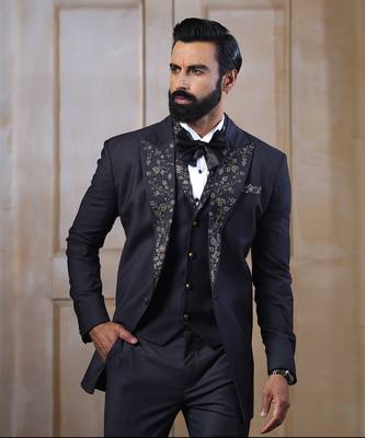 Grey Embroidered Tuxedo Set 4