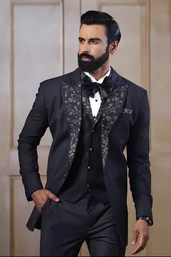 Grey Embroidered Tuxedo Set