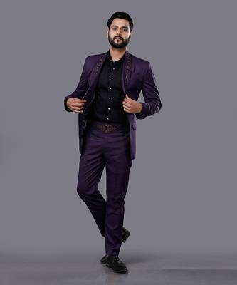 Wine Embroidered Tuxedo Set 1