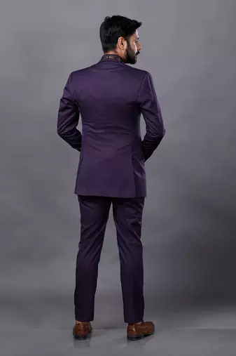 Wine Embroidered Tuxedo Set