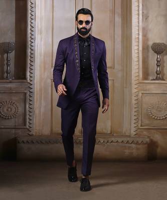 Wine Embroidered Tuxedo Set 3