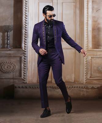 Wine Embroidered Tuxedo Set 4
