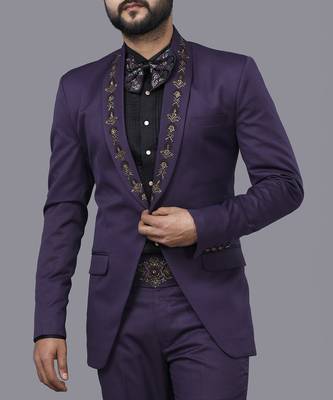 Wine Embroidered Tuxedo Set 5